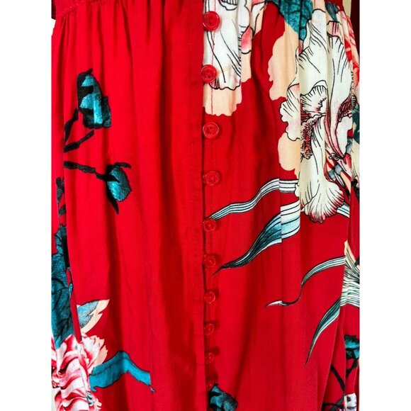 JAASE Maxi Dress Size Small Floral Rayon Smocked Waist Multi Button Down Boho - Picture 9 of 10